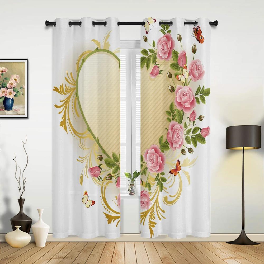 Pink Girl Flower Butterfly Window Curtains Home Decoration Living Room Curtains Kid's Room Drapes Curtain For Kitchen Bedroom