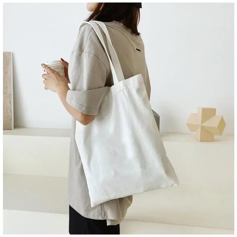 DIY Shoulder Bag Large Capacity Black White Canvas Shoulder Tote Bag Folding Eco Cotton Handbag Reusable Shopping Bag