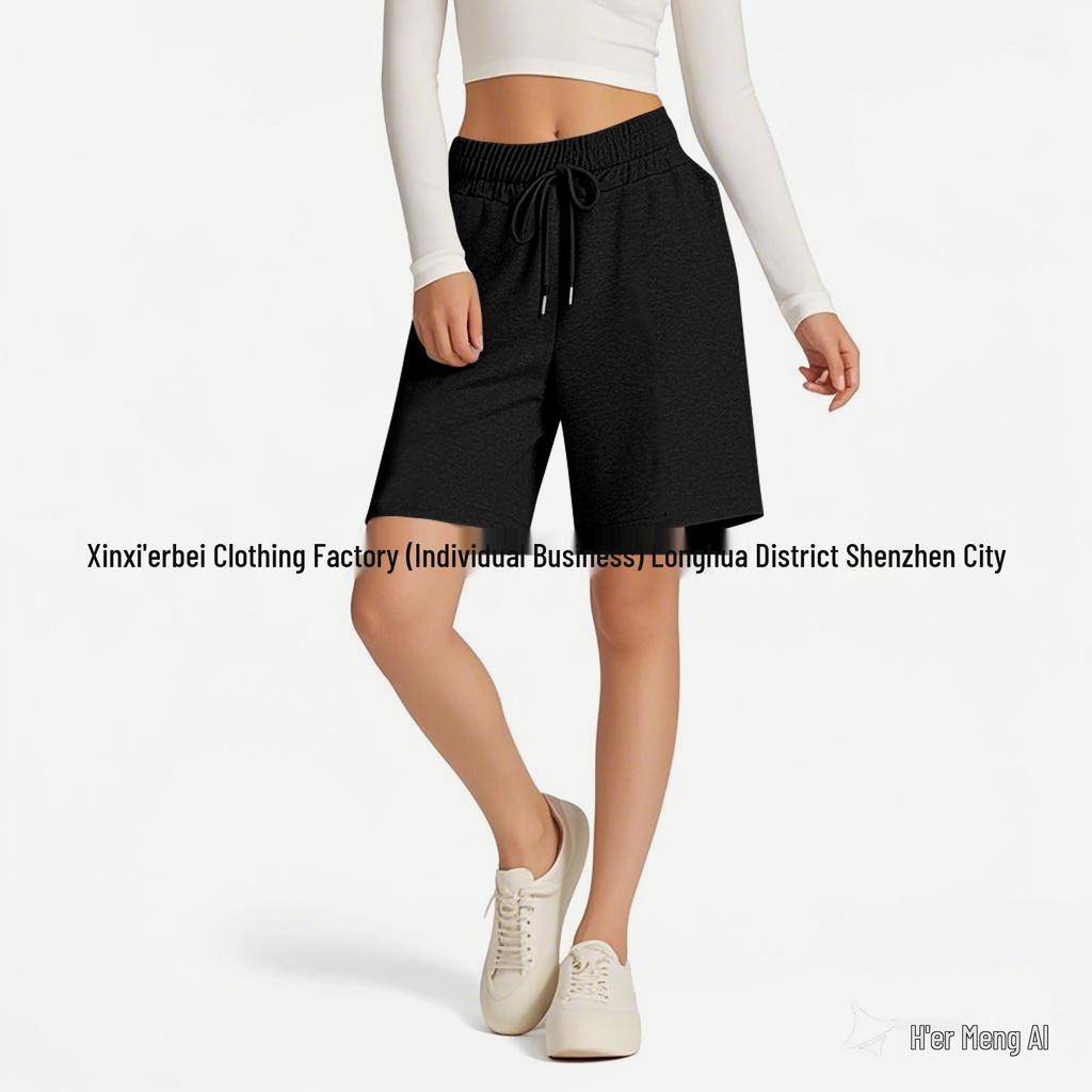 2025 Summer High Waist Drawstring Solid Color Casual Women's Shorts - Loose & Versatile Sporty Style