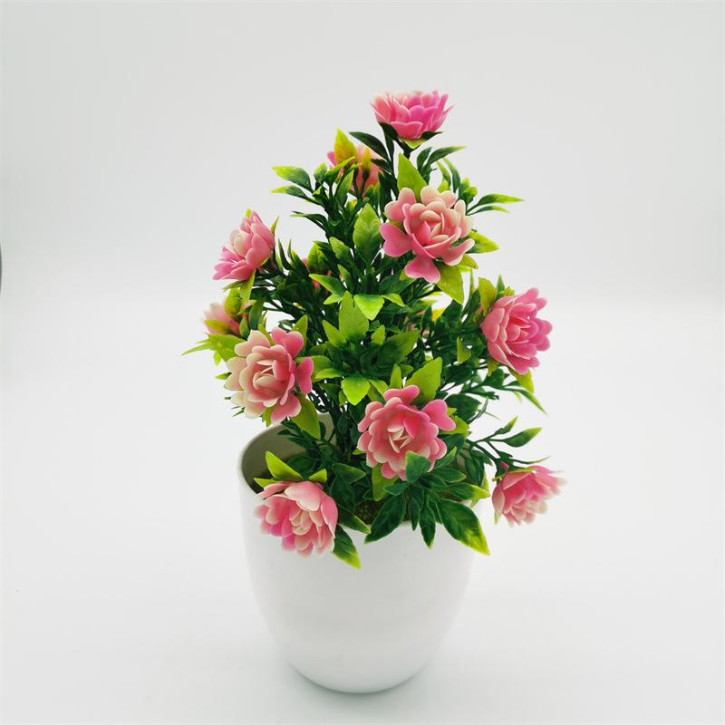 Artificial Green Plant Ornaments: Small Potted Rose Bonsai for Home Décor