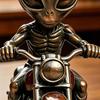 Alien Gnome Resin Statue, Sitting on Motorcycle Decorative Gnome Ornament, Waterproof Hand-Painted Garden Sculpture, for Indoor Outdoor Use