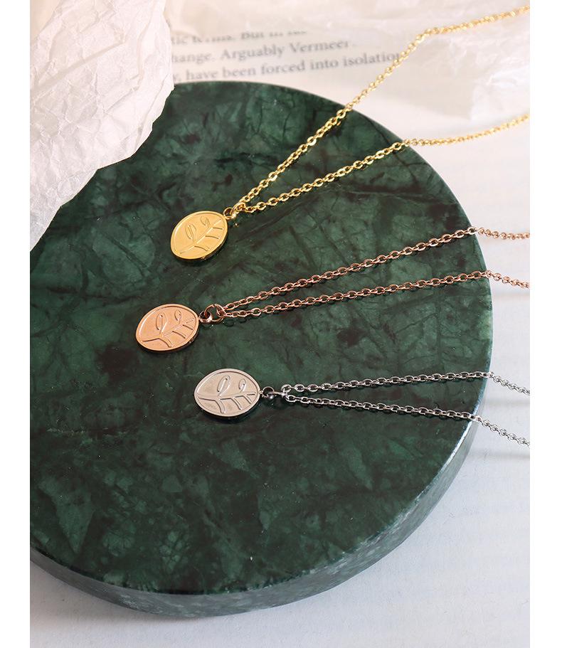 Leaf Oval Pendant Necklace for Women - Gold Plated, Fade-Resistant Titanium Steel