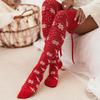 Women Christmas Snowflake Knitted Thigh High Stockings with Ribbon Bows Festival Over Knee Long Boot Socks Leg Warmers