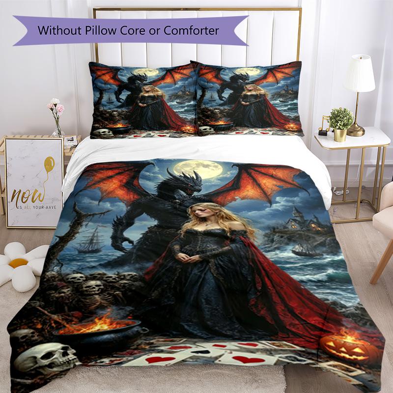 Set Biancheria da Letto Stile Gotico Traspirante Copripiumino con Federe Biancheria da Letto Decorativa per Camera da Letto Decorazione Casa Regalo di Compleanno