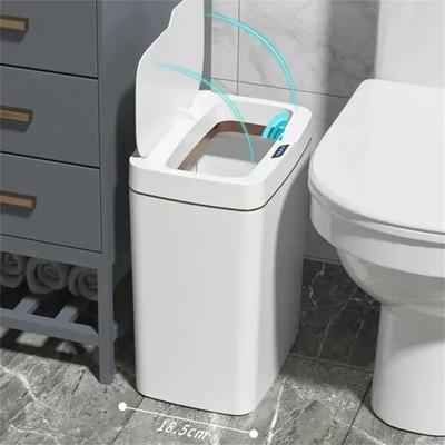 Coș de gunoi inteligent pentru baie Ambalare automată Coș de gunoi electronic alb fără atingere Coș de gunoi îngust cu senzor inteligent pentru casă inteligentă 15L