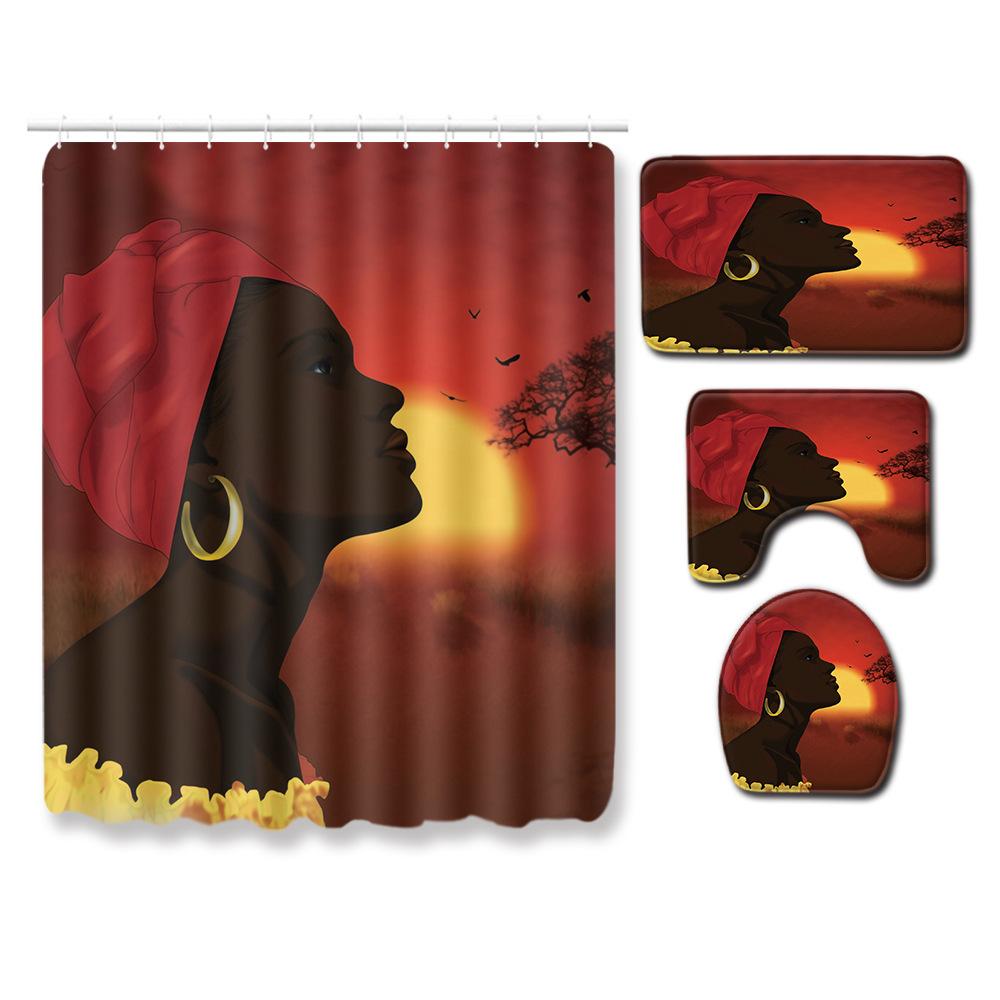 African American Women'S Bathroom Non-Slip Floor Mat, Shower Curtain Combination Carpet, European And American Style Explosion Woman