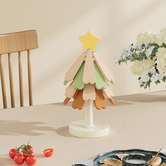 Yousheng Silicone Trivet for Hot Dishes Christmas Tree Pot Holder Heat Resistant Coasters Insulation Pad for Kitchen