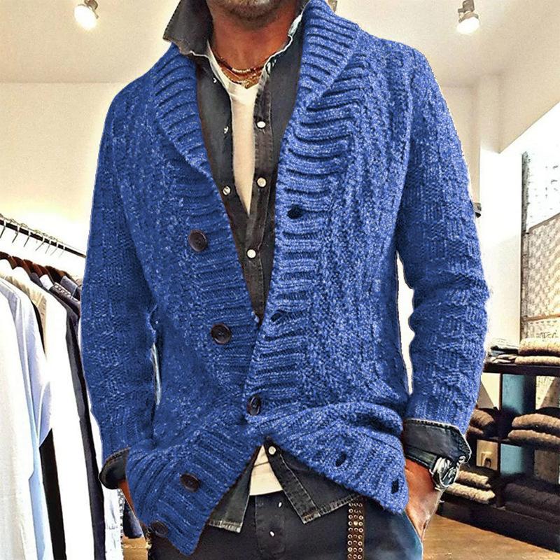 Men's Fall and Winter Long-sleeved Thick Needle Sweater Lapel Elegant Casual Knitwear