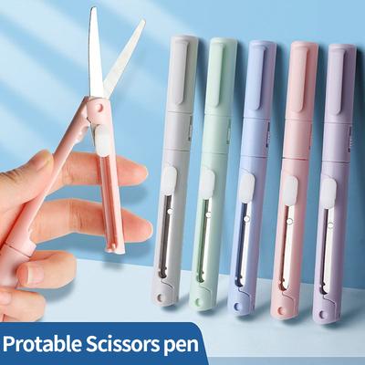 Mini Foldable Scissors with Pen Knife 2 In 1 Paper Cutter Utility Knife DIY Art Crafts Cutting Tools Kawaii Stationery Office