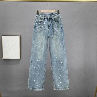 Jeans aderenti a vita alta con design pendente primaverile ed estivo, pantaloni larghi e snellenti da donna, pantaloni a gamba dritta coordinati