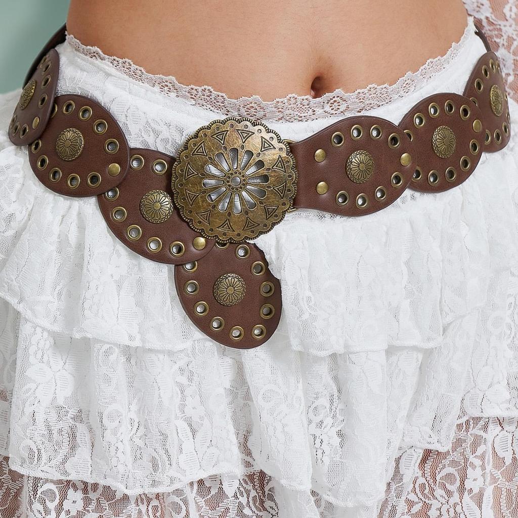 Cintura Rotonda Vuota in Pelle Western Cowboy Retro per Accessorio Donna