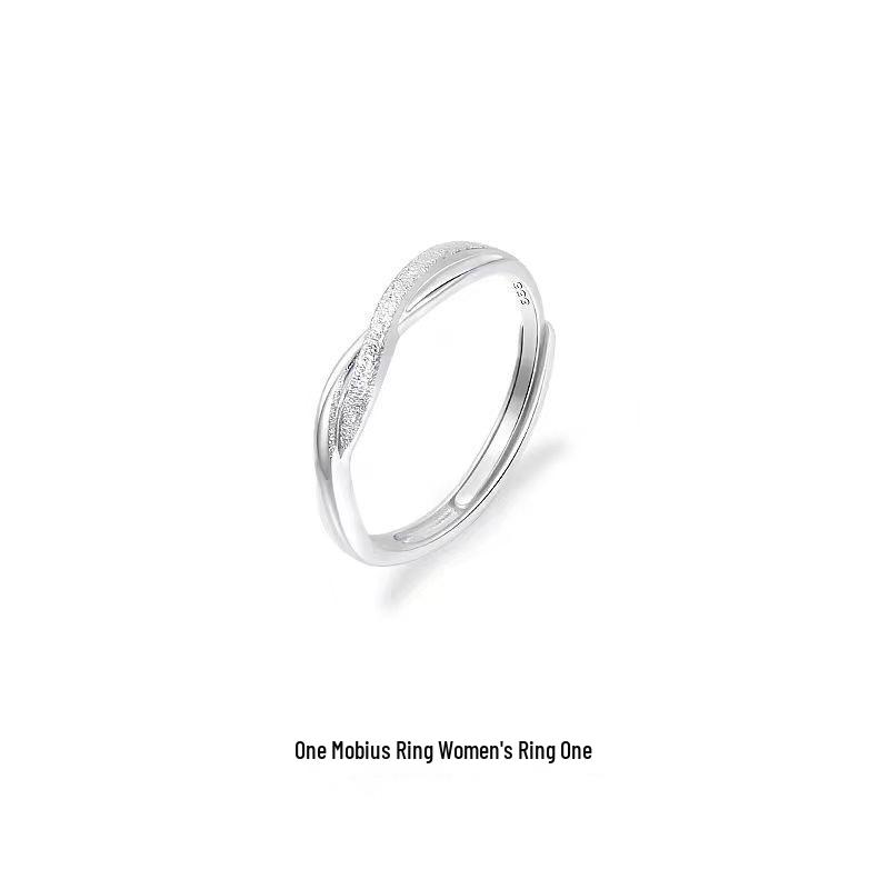 Sterling Silver Mobius Strip Couple s Rings: Frosted, Engraved Pair for Men and Women Gifts Adjustable Open-ended