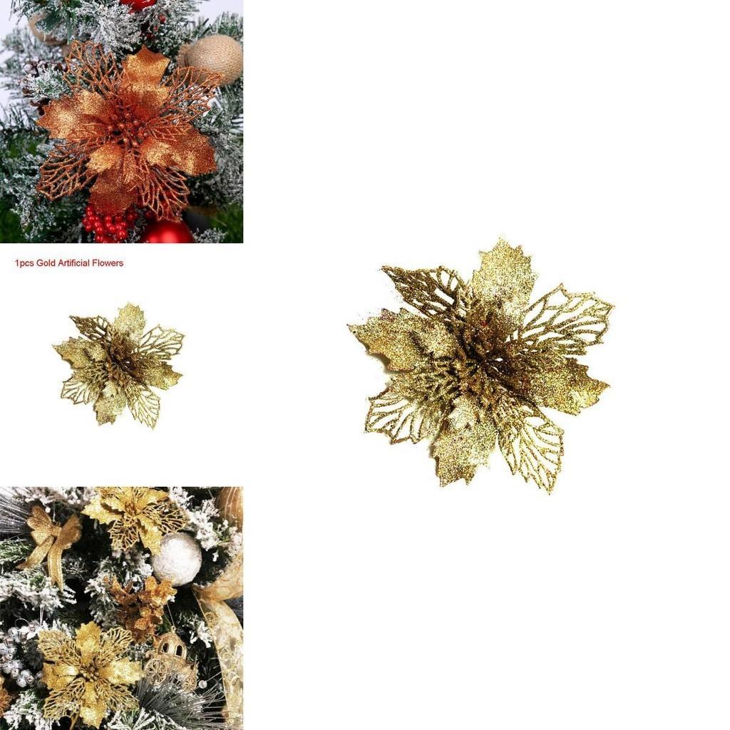 Sparkling Glitter Artificial Flowers For Stunning Christmas Tree Decorations