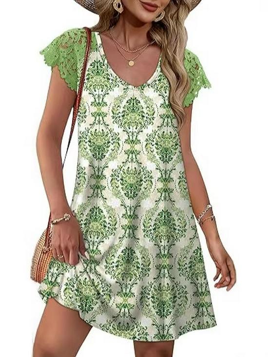 European Women's Lace Casual Short Sleeve Wedding Dress for Beach Vacation