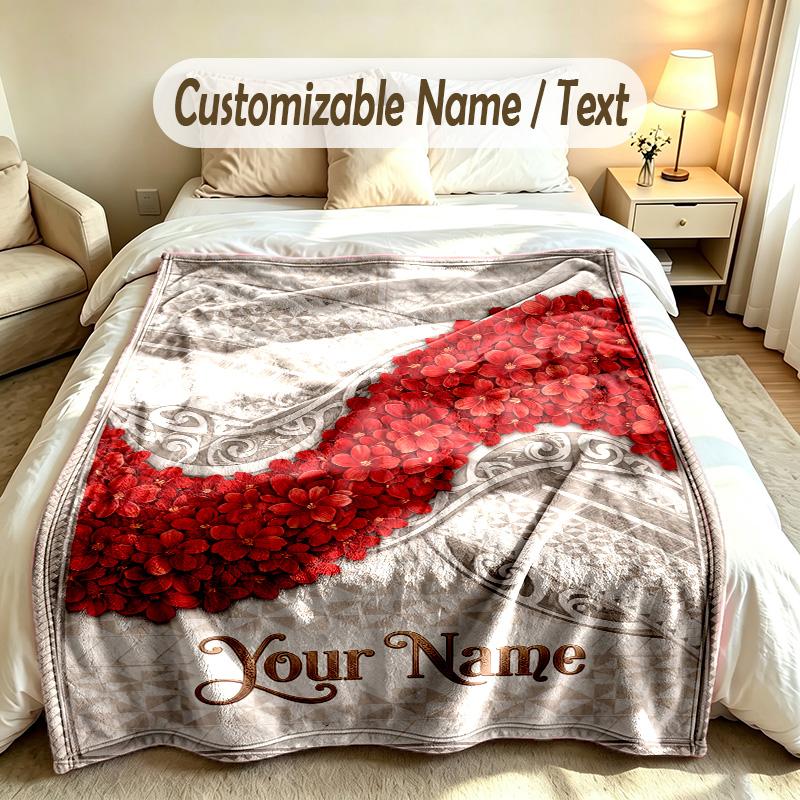 Floral Garden Theme Soft Blanket Personalized Custom Name Text Print Warm Blanket Home Sofa Bedroom Decor