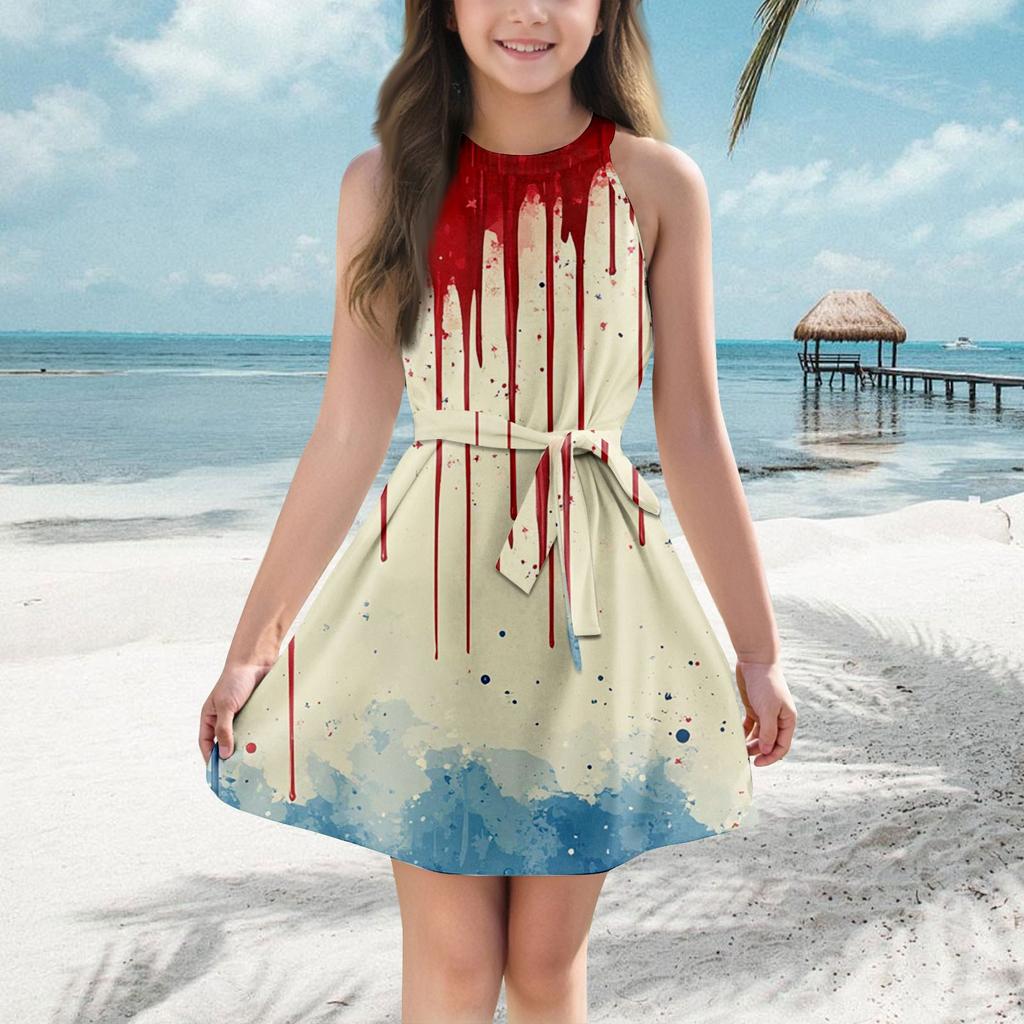 Fashionable Casual Dress With Printed Suspender Dress