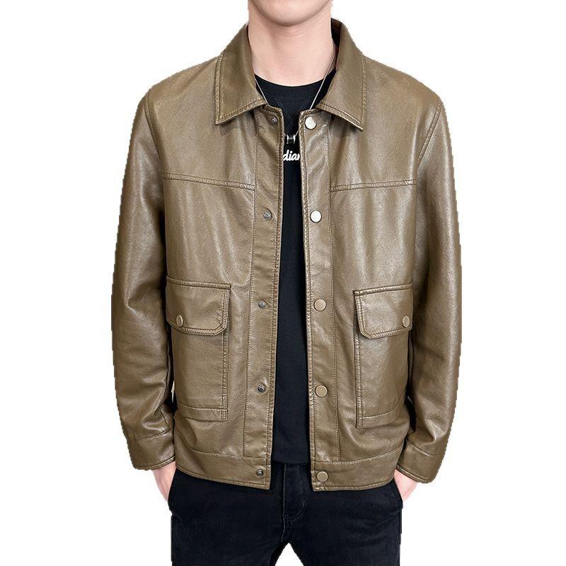 Men's Fashion PU Leather Jacket in Black and Gray