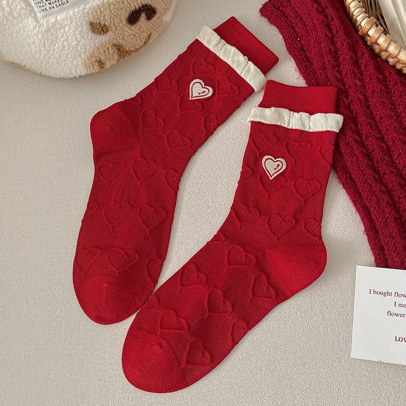 Red Socks Pure Cotton Tube Socks Season Cute Cartoon New Year Big Red Boneless Pile Socks
