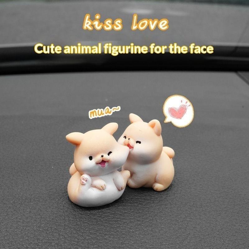 Cute Mini Cartoon Kissing Rabbit Cat Frog Car Ornaments Smooth Surface For Car Dashboard Home Desktop Decor