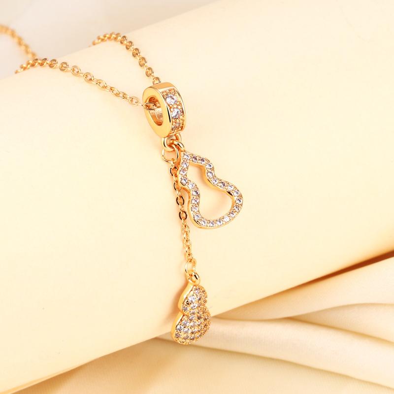 Guofeng Seiko Flash Diamond Double Gourd Tassel Necklace Niche Clavicle Chain