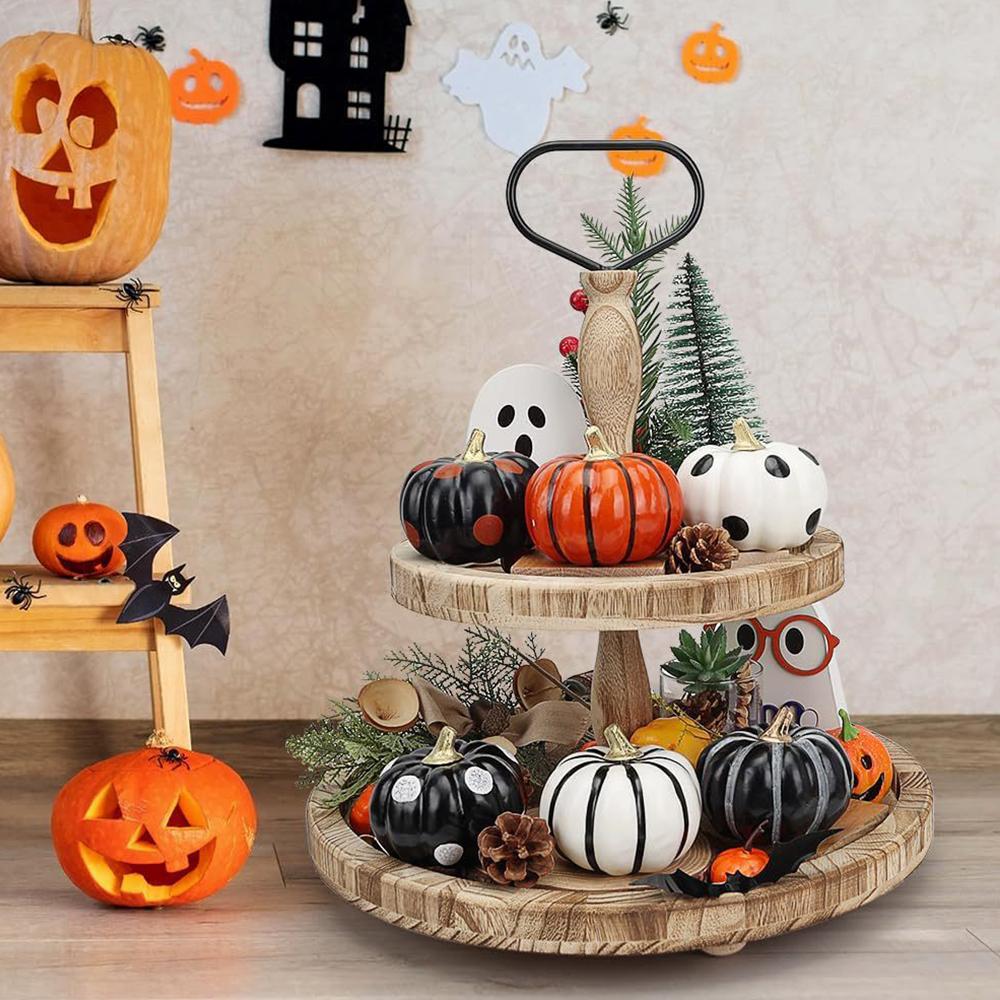 Set of 6 Pumpkins For Halloween Indoor Decorations for Table, Tiered Tray, Desk