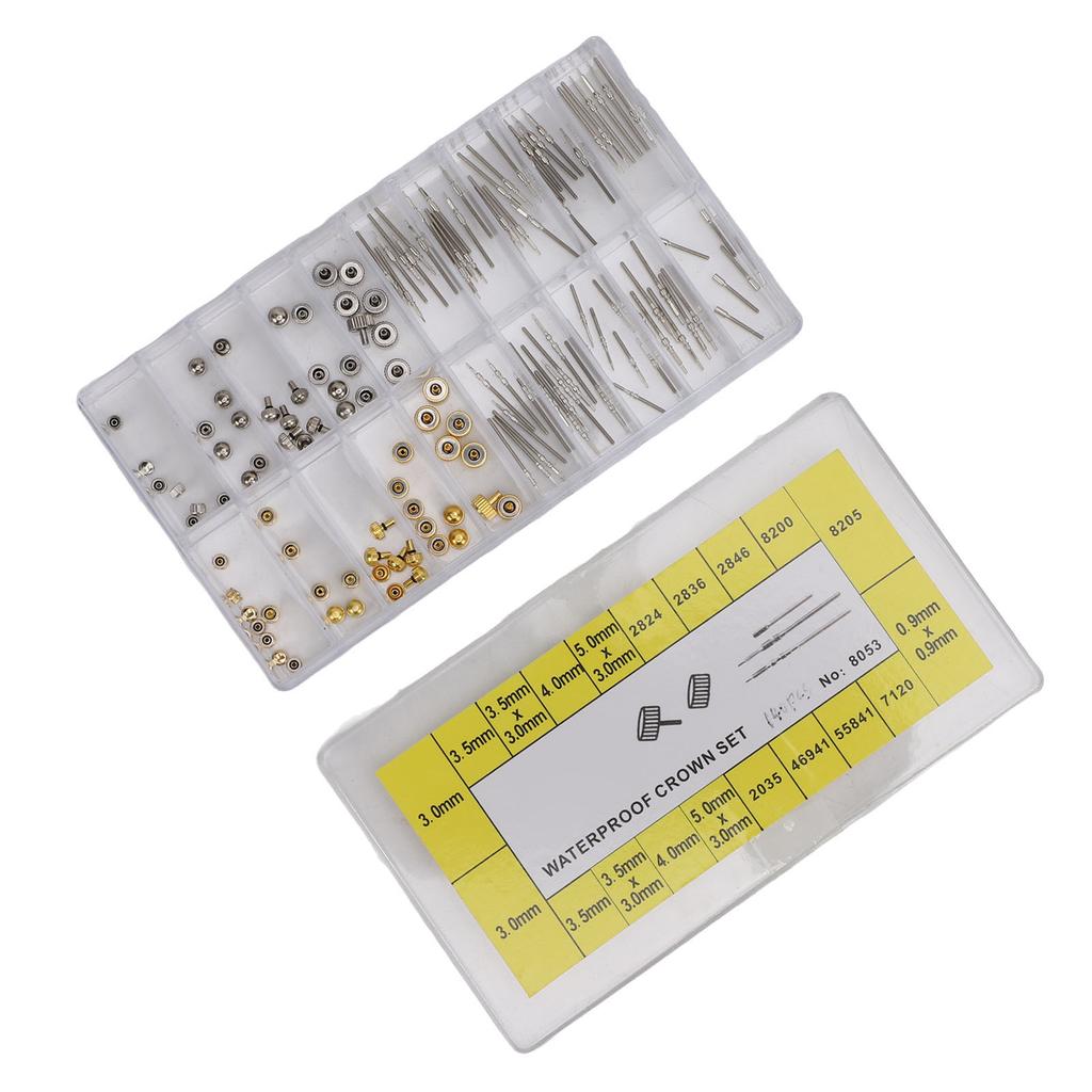 140pcs Copper Stainless Steel Watch Repair Kit Portable Watch Stem Extender Crowns Accessory Repairing Replacement Tool