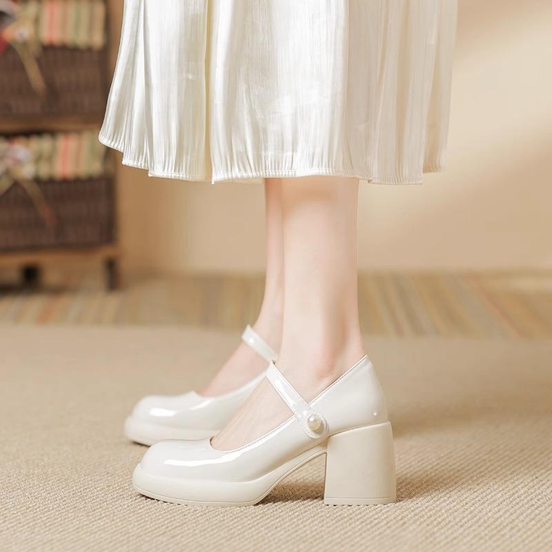 Women's British Style High Heels with Thick Soles for Spring/Autumn 2024 - Leather Qipao Mary Janes