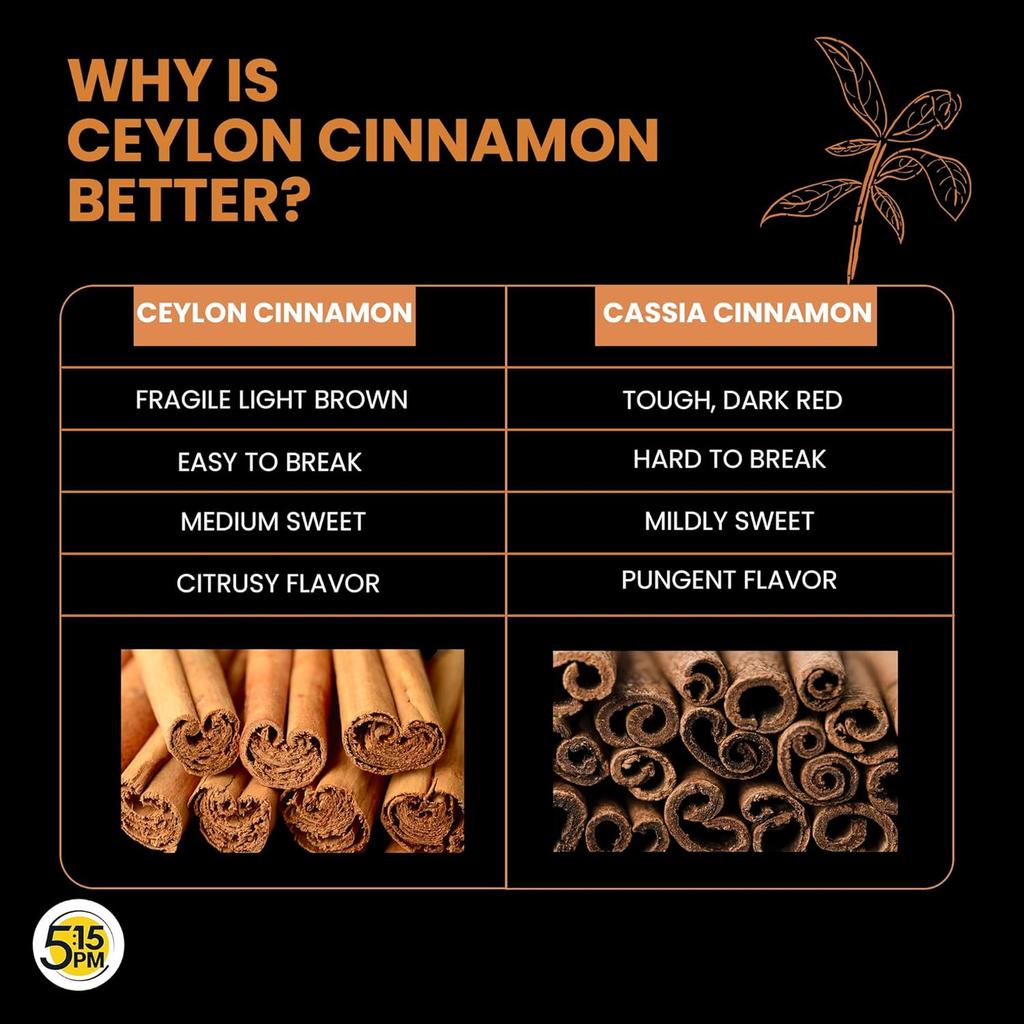 5:15PM Ceylon Zimtstangen Original 100g x Packung à 2 Stück | Aromatisches Sri-Lankan Dalchini für Backen & Tee