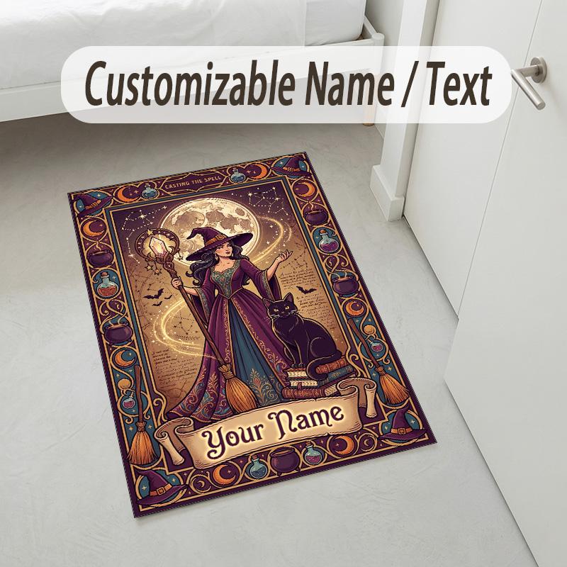 Witchcraft Theme Soft Crystal Velvet Rug Custom Name & Text Print Non Slip Floor Rug for Bedroom Living Room