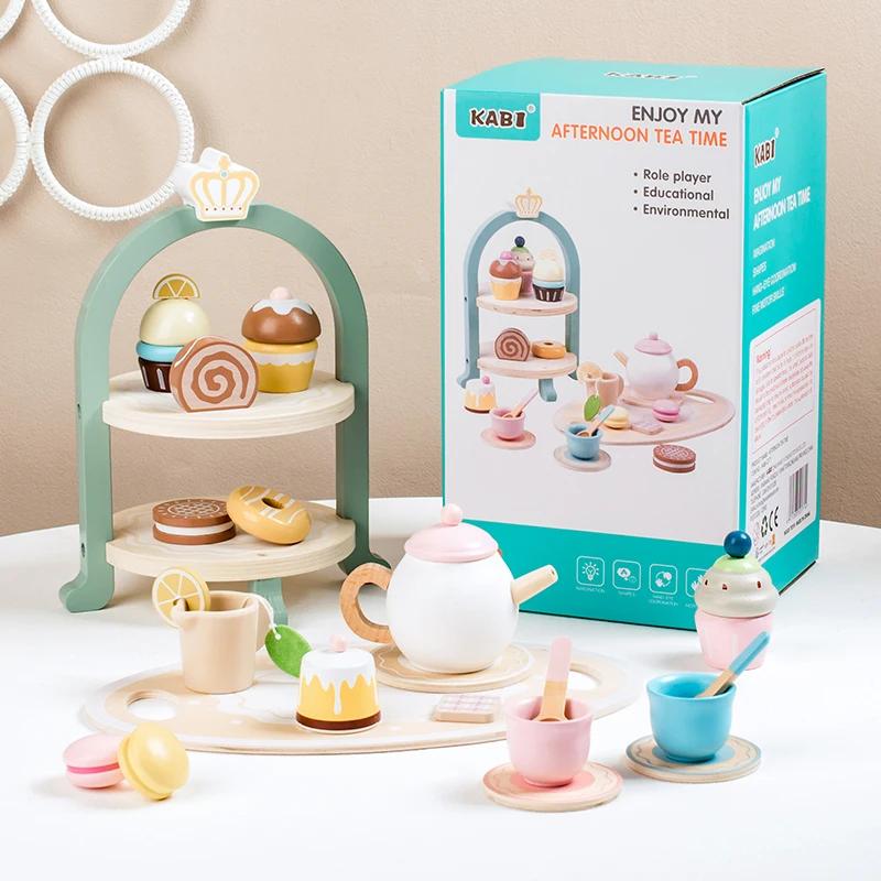 

Children s wooden simulation crown afternoon tea toys early education educational simulation dessert cake role-playing