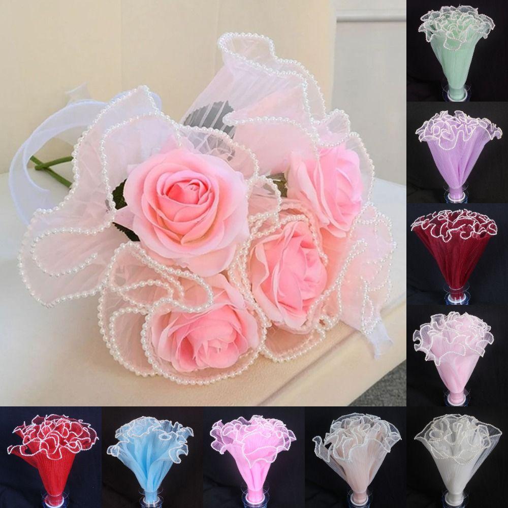 Pearl Lace Gift Wrapping Mesh Handmade Bouquet Flower Bouquet Wrapping For Valentine's Day Wedding