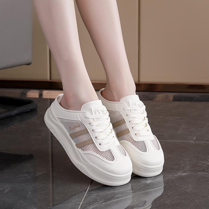 Half-towed little white shoes women's flat-soled outer wear summer 2025 new casual mesh pregnant women's bag head slippers women 5908-1