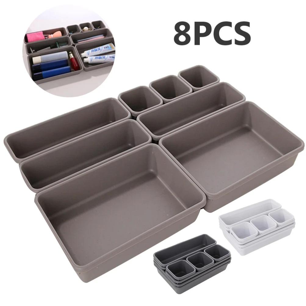Premium 8Pcs Adjustable Drawer Organizer Box Set Ideal for Storing Makeup, Sundries, Kitchenware, Bathroom Essentials & Jewelry