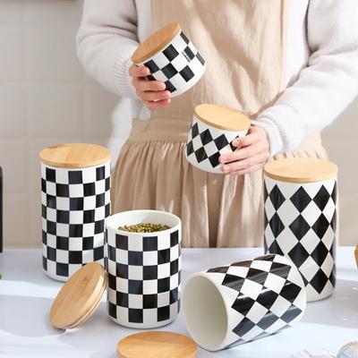 Vaso Contenitore Ceramica Nordico Geometrico Sigillato Bianco e Nero Scacchiera Vaso per Caramelle Contenitore per Conservazione Cucina Forniture Cucina