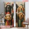 2pcs,2D Plane Printing Curtain Popular Cute Dog with Christmas Hat Versatile Durable Polyester (without Rod) Decorations Outdoor