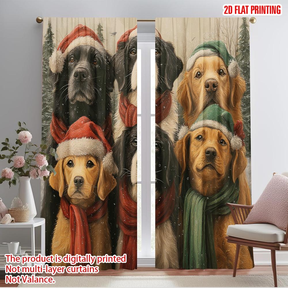 

2pcs,2D plane printing Curtain Popular cute Dog with Christmas Hat Versatile Durable Polyester (without rod) Decorations Outdoor 52.50×116.00 CM 2pcs
