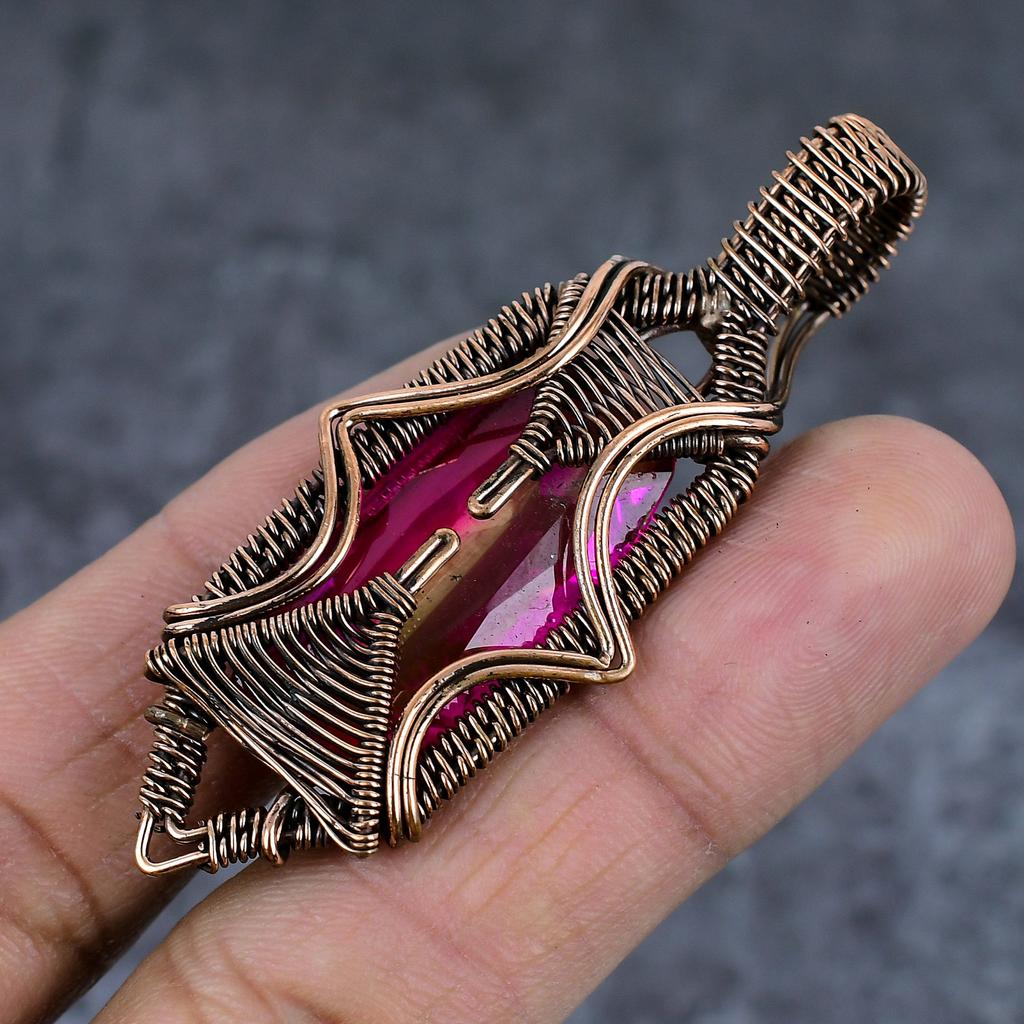 Natürlicher zweifarbiger Turmalin-Kupferdraht-Wickelanhänger, Geschenk, Schmuck, 7,8 cm, m5U26