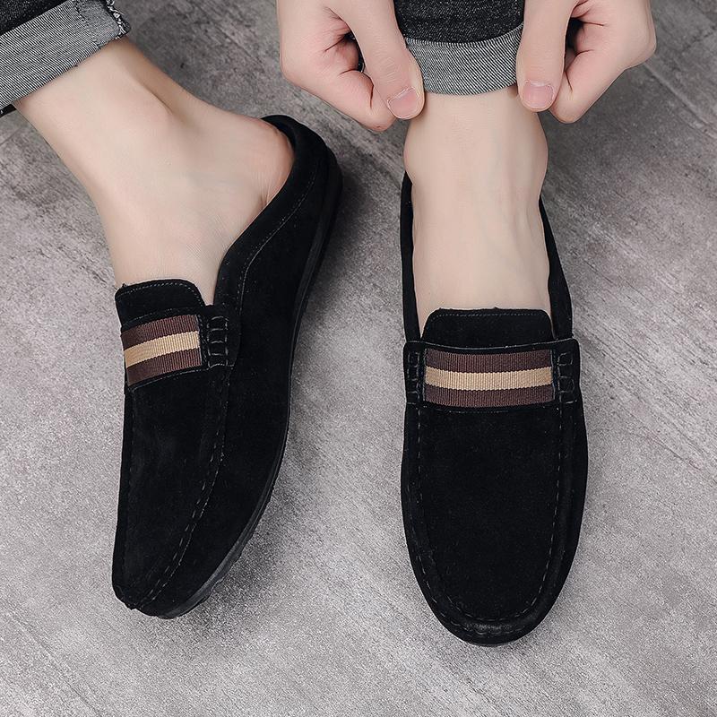 Fashion Lefu Shoes Men's Lightweight Bean Shoes Summer One Step Push Lazy Breathable Casual Half Support Slippers for Men