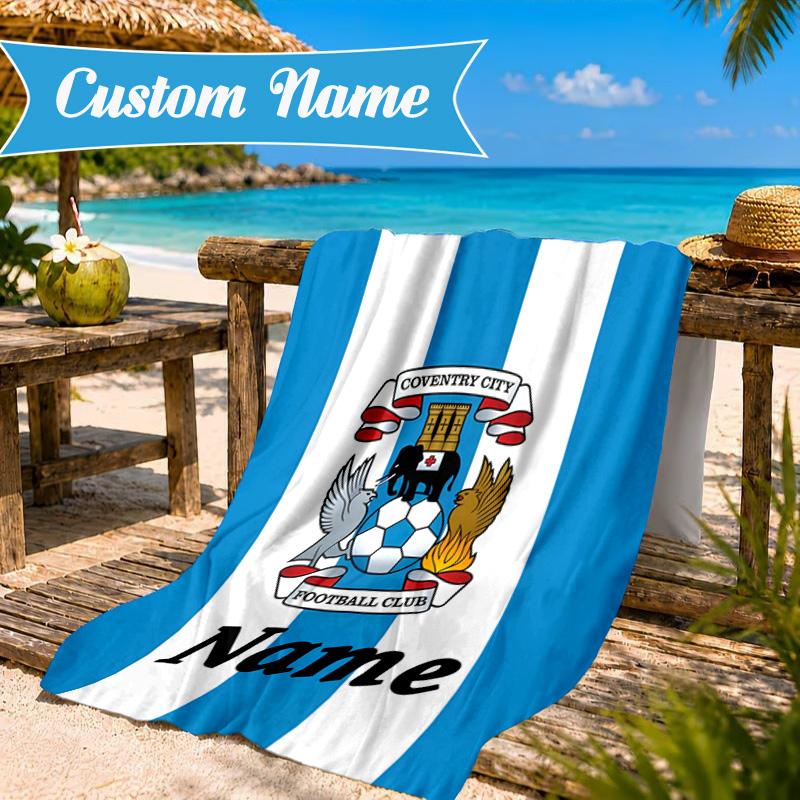 Custom Name Beach Towel Coventry Football Club Crest Microfiber Beach Towel, Lightweight for Summer Travel, Swimming Pool Fan Birthday Gift