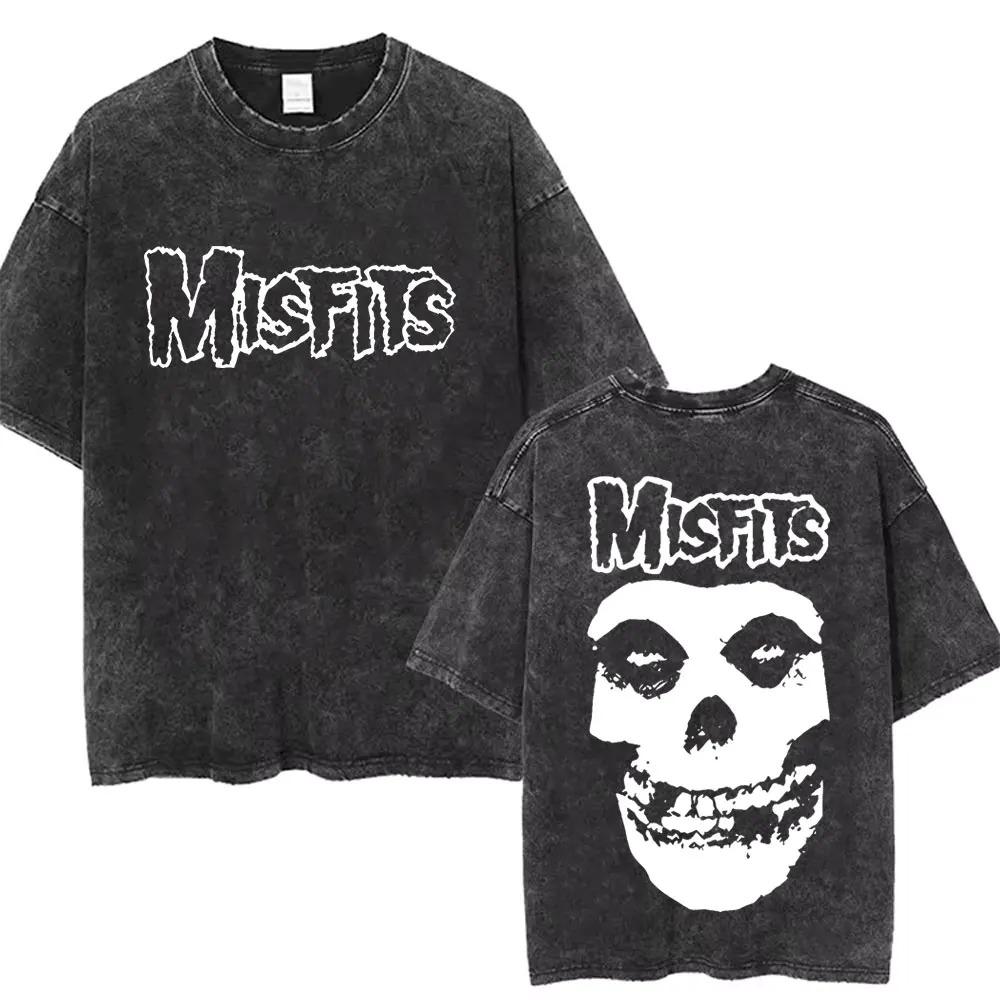 2026 Maglietta Vintage Lavata Hardcore Punk Misfits Grafica Scheletro Horror Magliette Oversize Casual Moda Uomo Donna