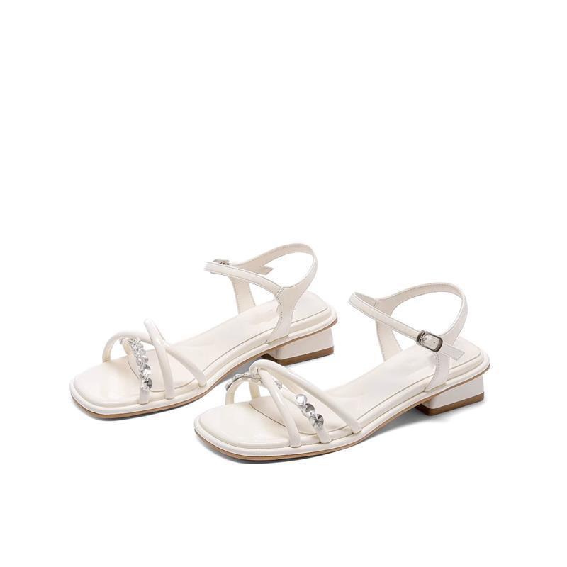 Korean version of silver thick heel fairy style sandals female 2025 summer new retro outer wear versatile skirt vacation sandals