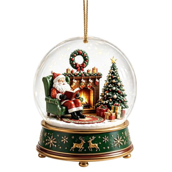 Hanging Holiday Decorations Christmas Crystal Ball Style Pendant with Rope, 2D Flat Acrylic Theme Pattern Decor Ornament for Tree Decoration