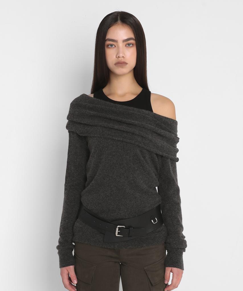 Saendeulig Off Shoulder Wool Knit_Charcoal