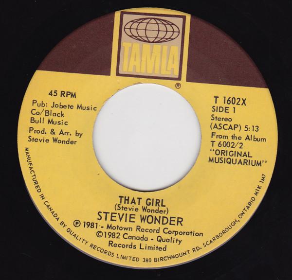 

7inch Record STEVIE WONDER - That Girl / All I Do T1602X TAMLA 1982 Canada Soul/Funk Used
