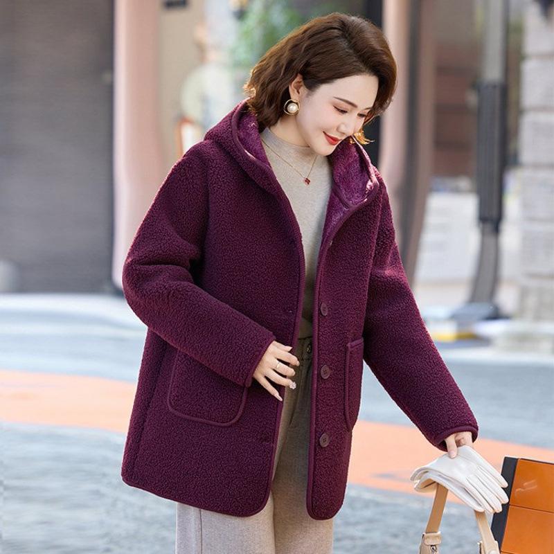 Autumn and Winter Fleece Thickened Jacket Women's Granular Fleece Cotton-padded Jacket Warm Hooded Cotton-padded Jacket