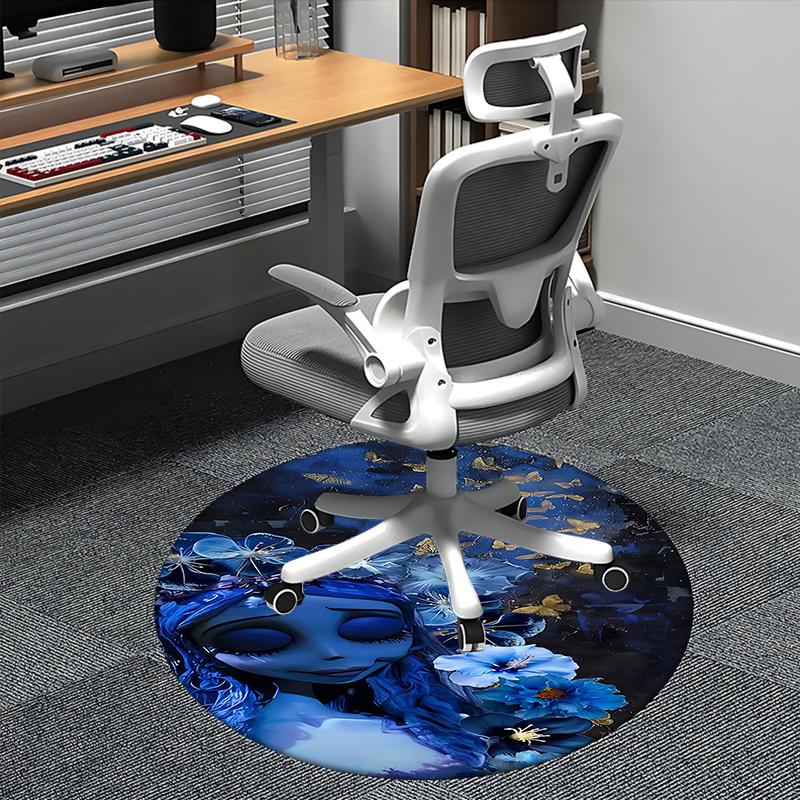 

Ethereal Blue Floral Chair Mat Round Carpet for Home Decor, Office Use, Living Room, Bedroom, Gift Idea0242b 80cm by 80cm