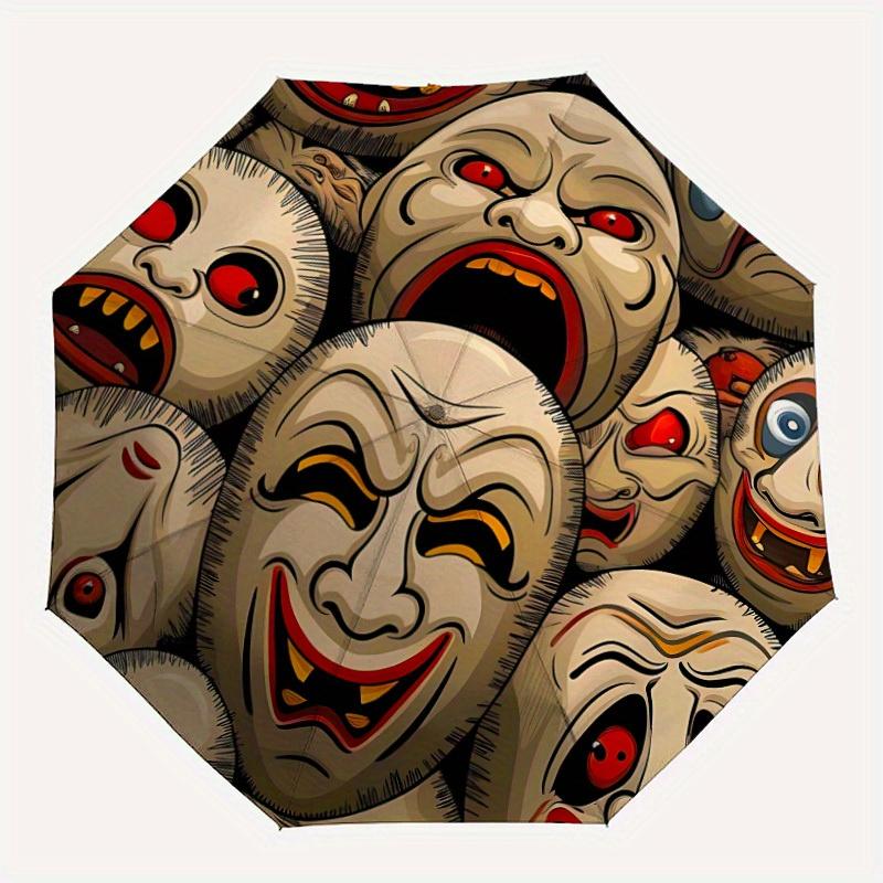 

1pc Horror Masks Automatic Folding Umbrella, Portable & Foldable Design with 8 Ribs, Casual Outdoor Accessory yy250805097