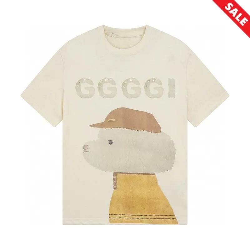 Luxury Playful Hat Puppy Print Cotton TShirt Premium Unisex Crew Neck Top with Brand Letter Detail for HighEnd Fashion