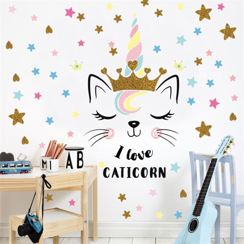 Golden Crown Unicorn Wall Sticker Modern Mural Home Decoration Art Rooms PVC for Kids Pattern Single-piece Package