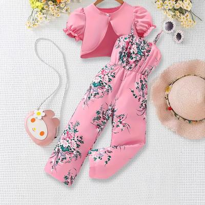 Floral Print Romper Suit for Girls Casual Fashion Suit for Children